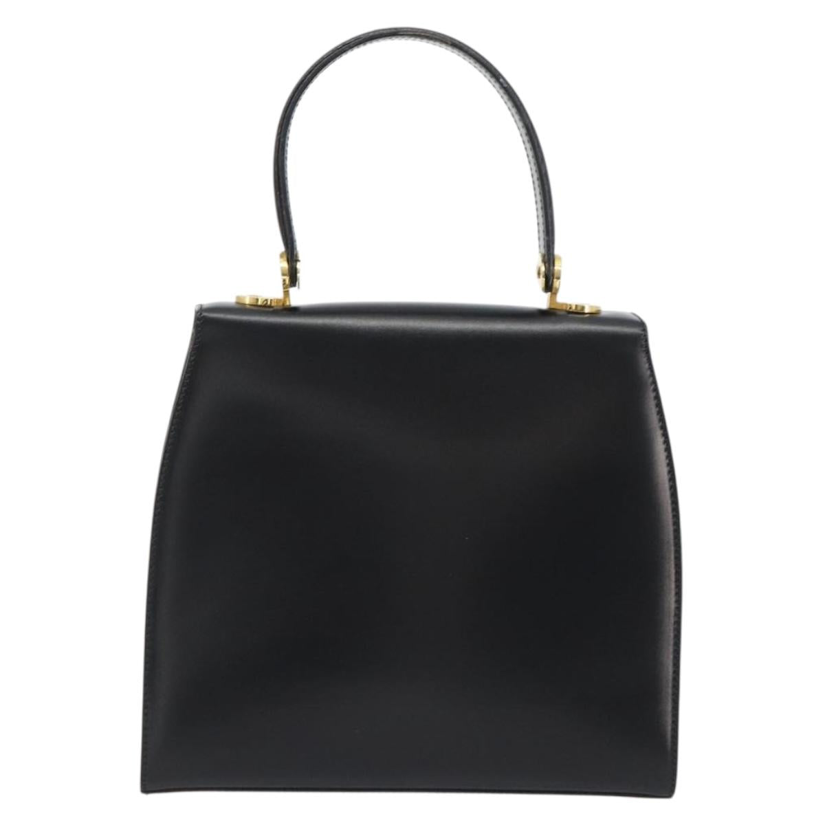 CELINE Circle Hand Bag Leather Black Gold Auth 190716V