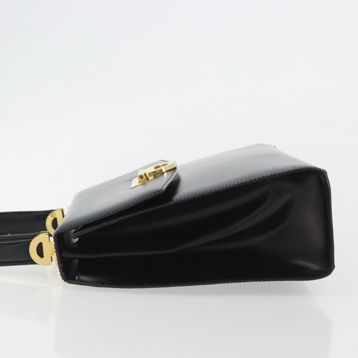 CELINE Circle Hand Bag Leather Black Gold Auth 190716V