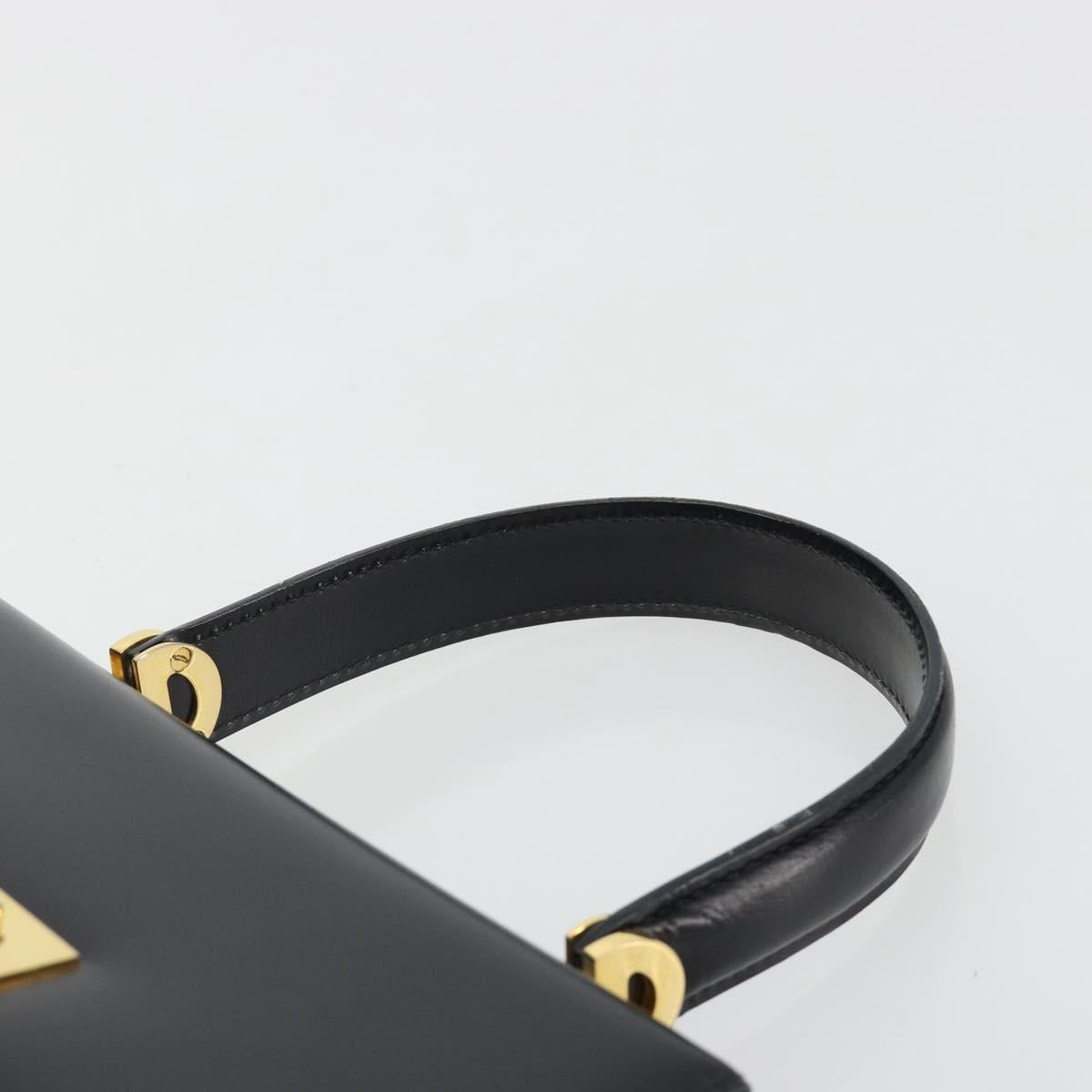 CELINE Circle Hand Bag Leather Black Gold Auth 190716V