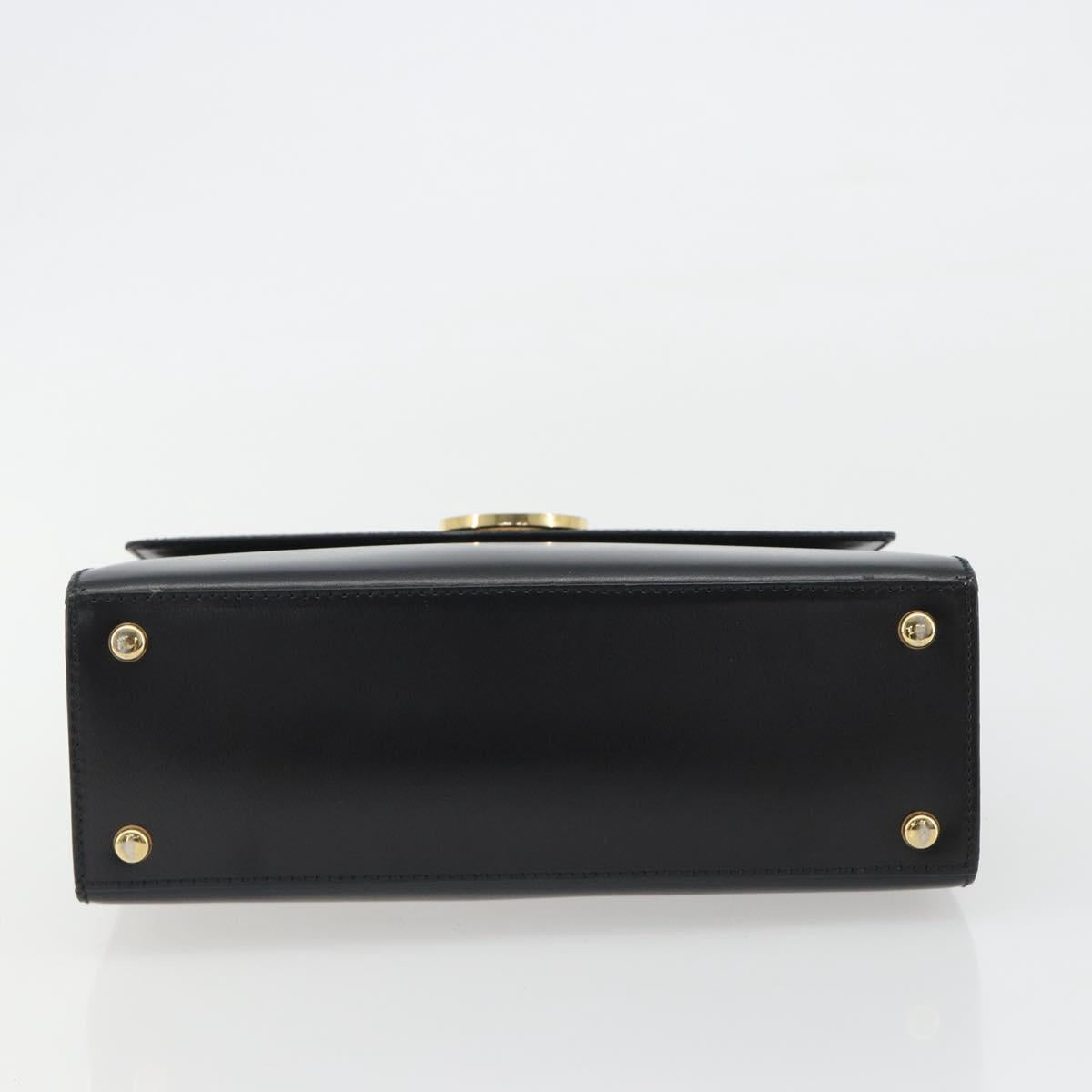 CELINE Circle Hand Bag Leather Black Gold Auth 190716V