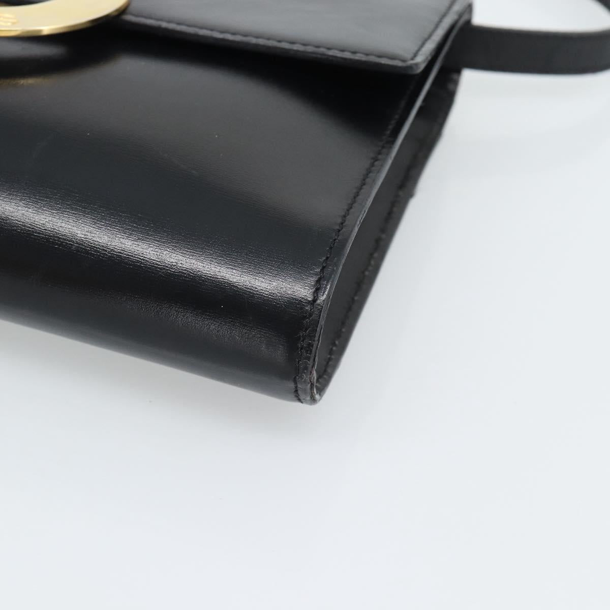 CELINE Circle Shoulder Bag Leather Black Gold Auth 190717A
