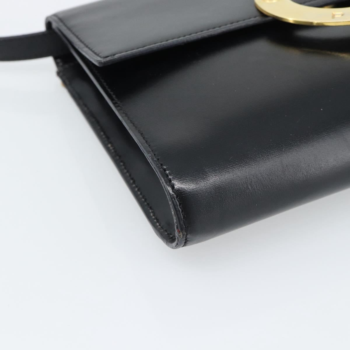 CELINE Circle Shoulder Bag Leather Black Gold Auth 190717A