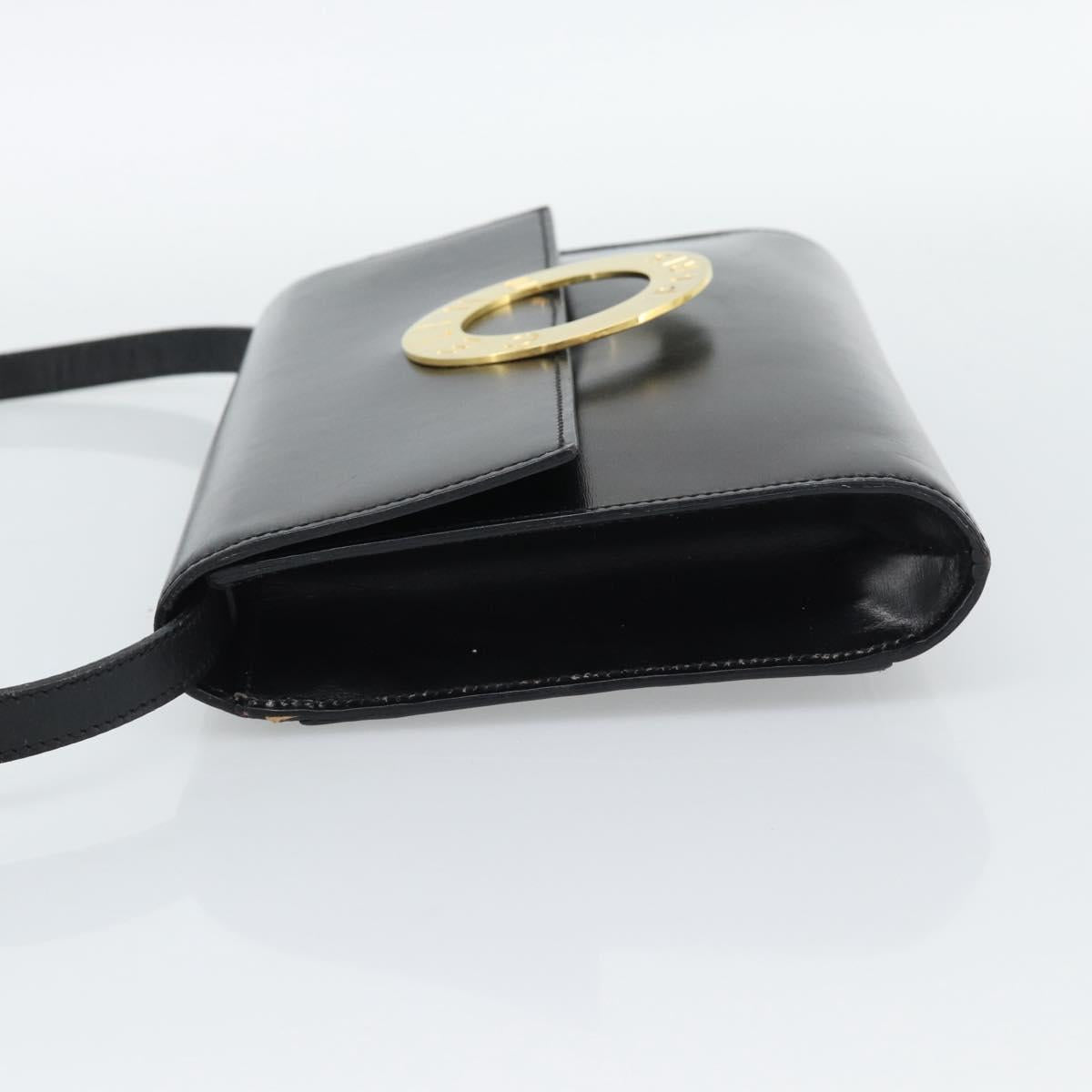 CELINE Circle Shoulder Bag Leather Black Gold Auth 190717A