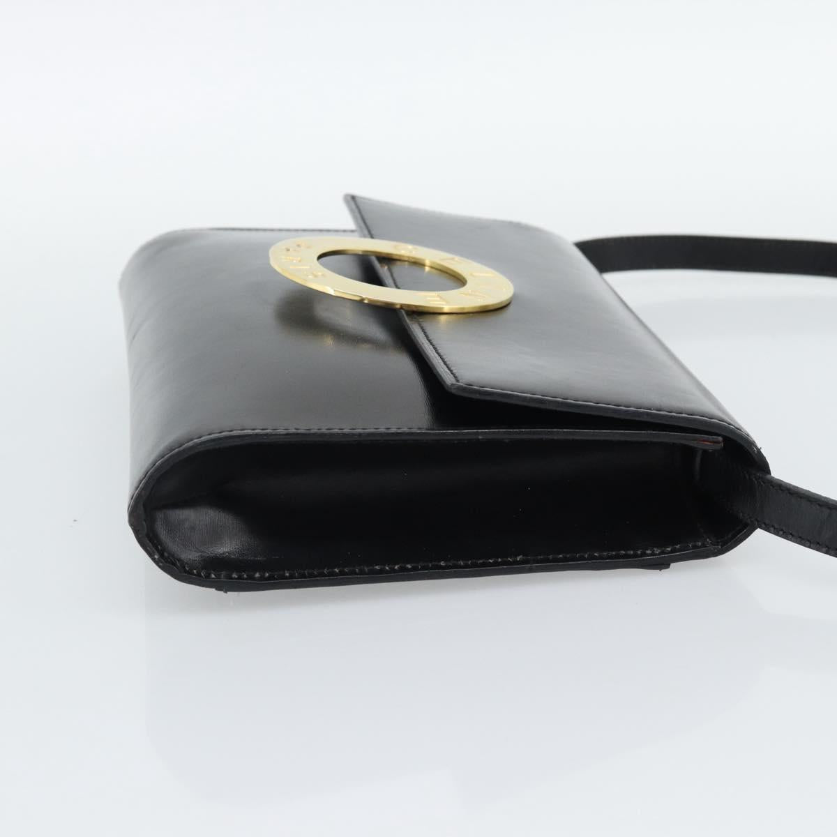 CELINE Circle Shoulder Bag Leather Black Gold Auth 190717A