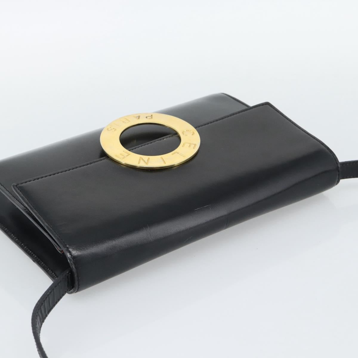 CELINE Circle Shoulder Bag Leather Black Gold Auth 190717A