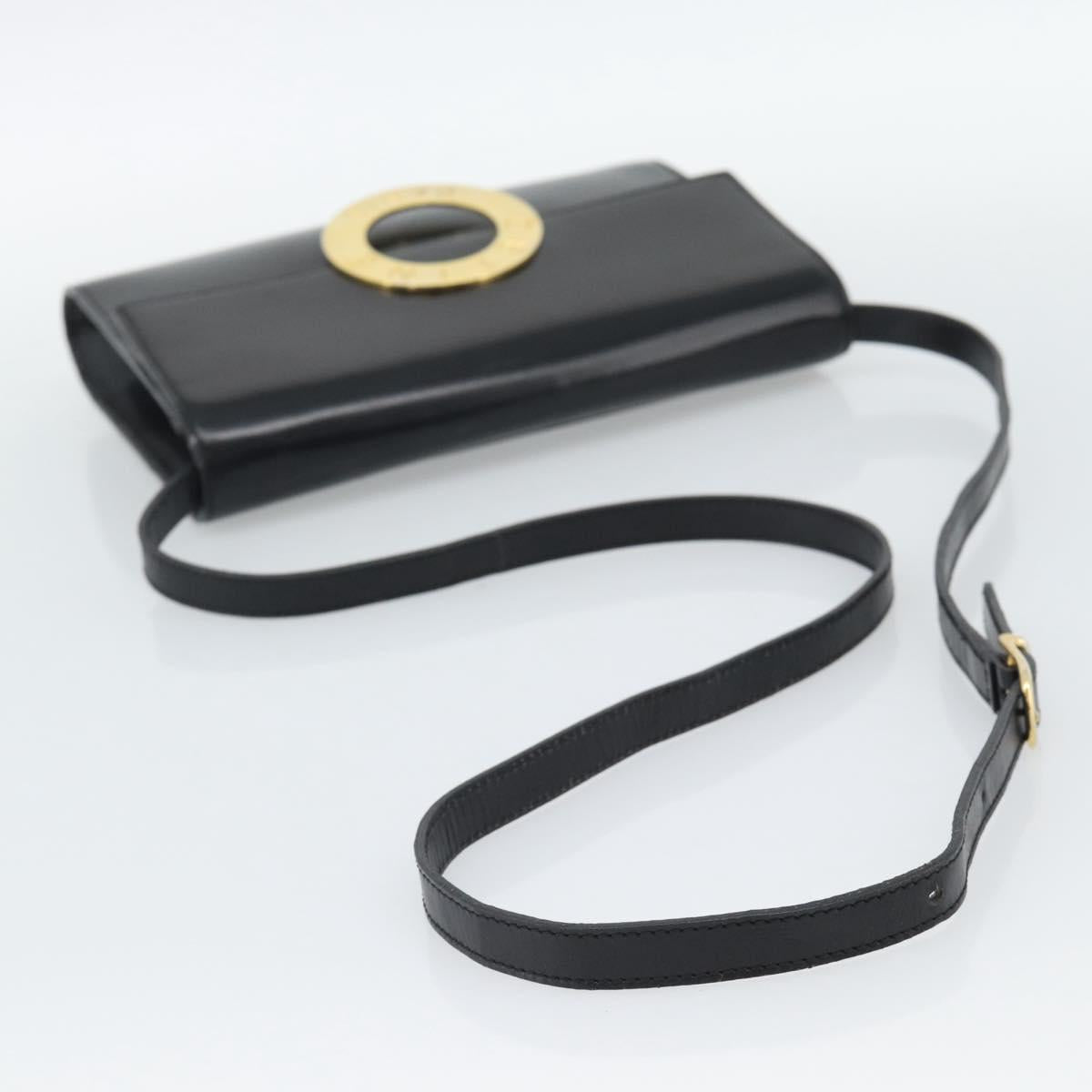 CELINE Circle Shoulder Bag Leather Black Gold Auth 190717A