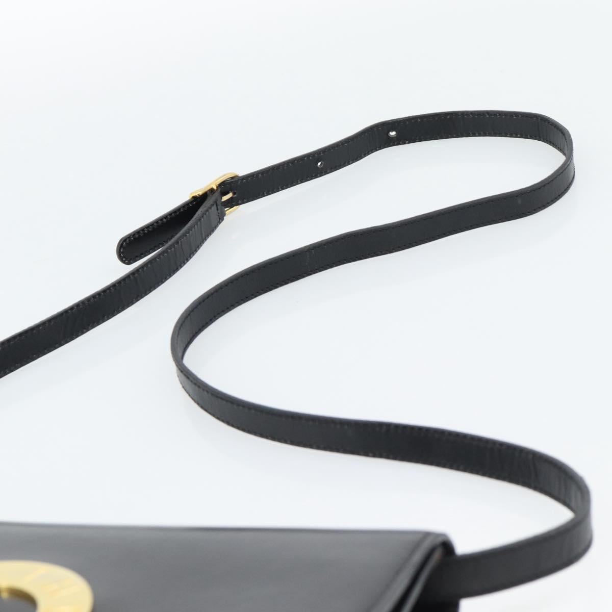 CELINE Circle Shoulder Bag Leather Black Gold Auth 190717A