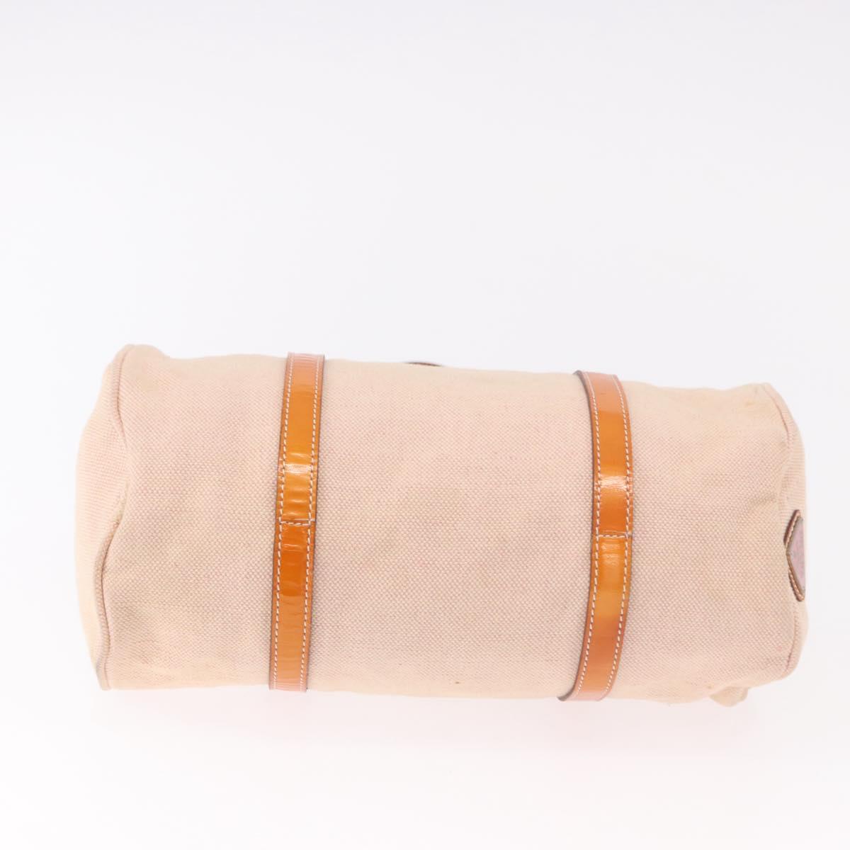 PRADA Hand Bag Canvas 2way Beige Silver Auth 190718