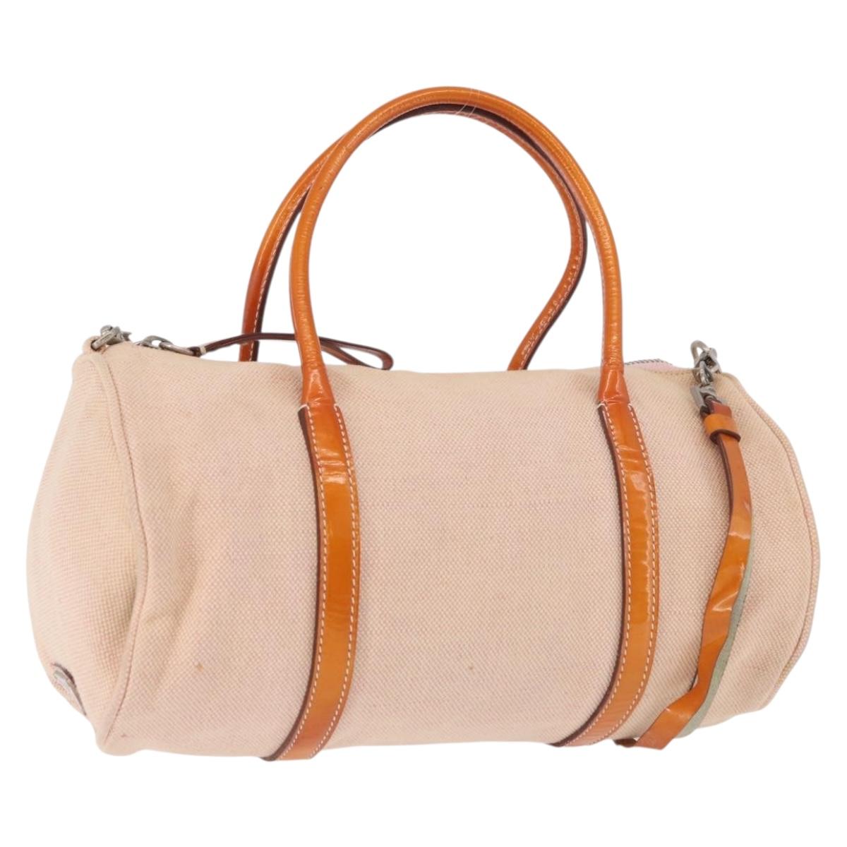 PRADA Hand Bag Canvas 2way Beige Silver Auth 190718