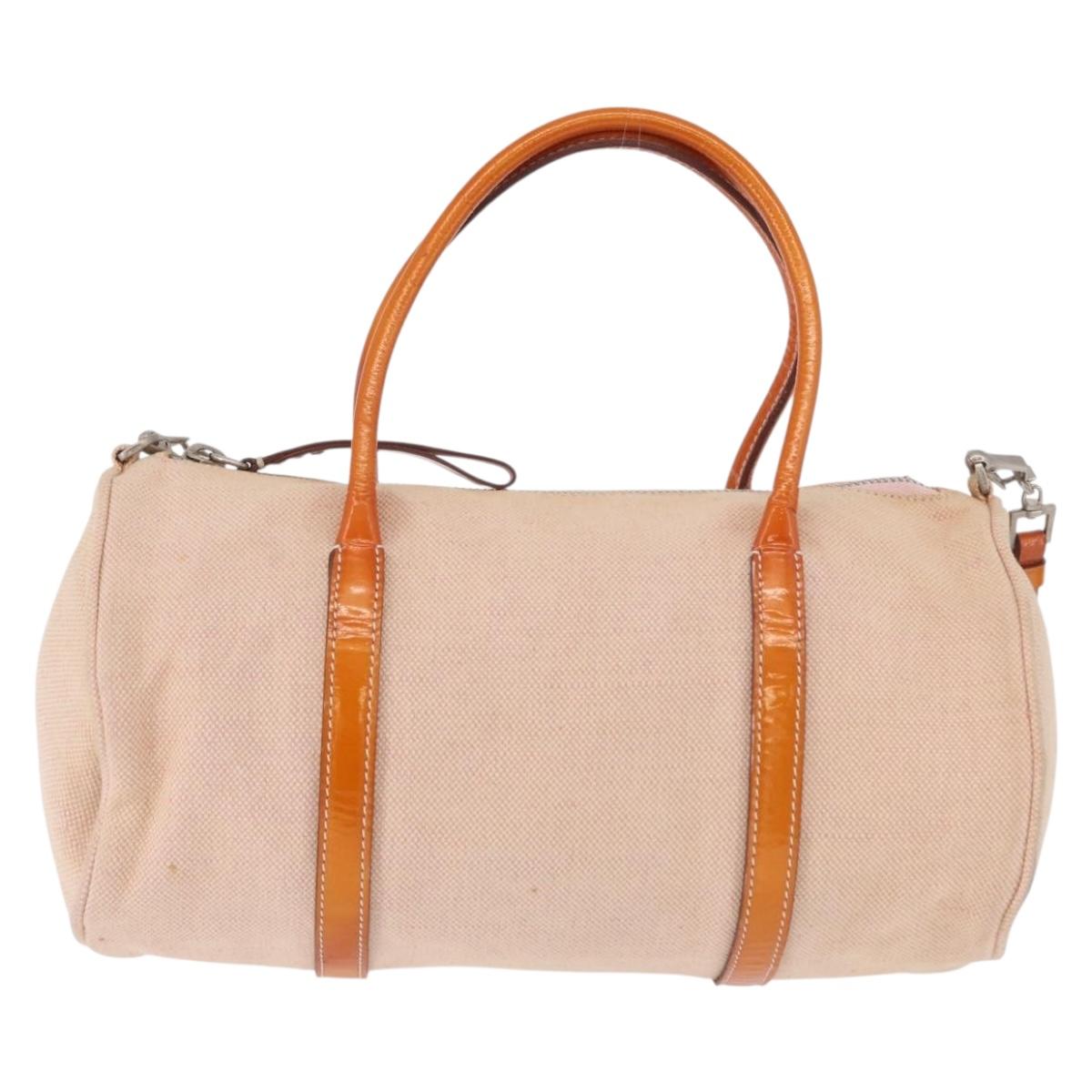 PRADA Hand Bag Canvas 2way Beige Silver Auth 190718