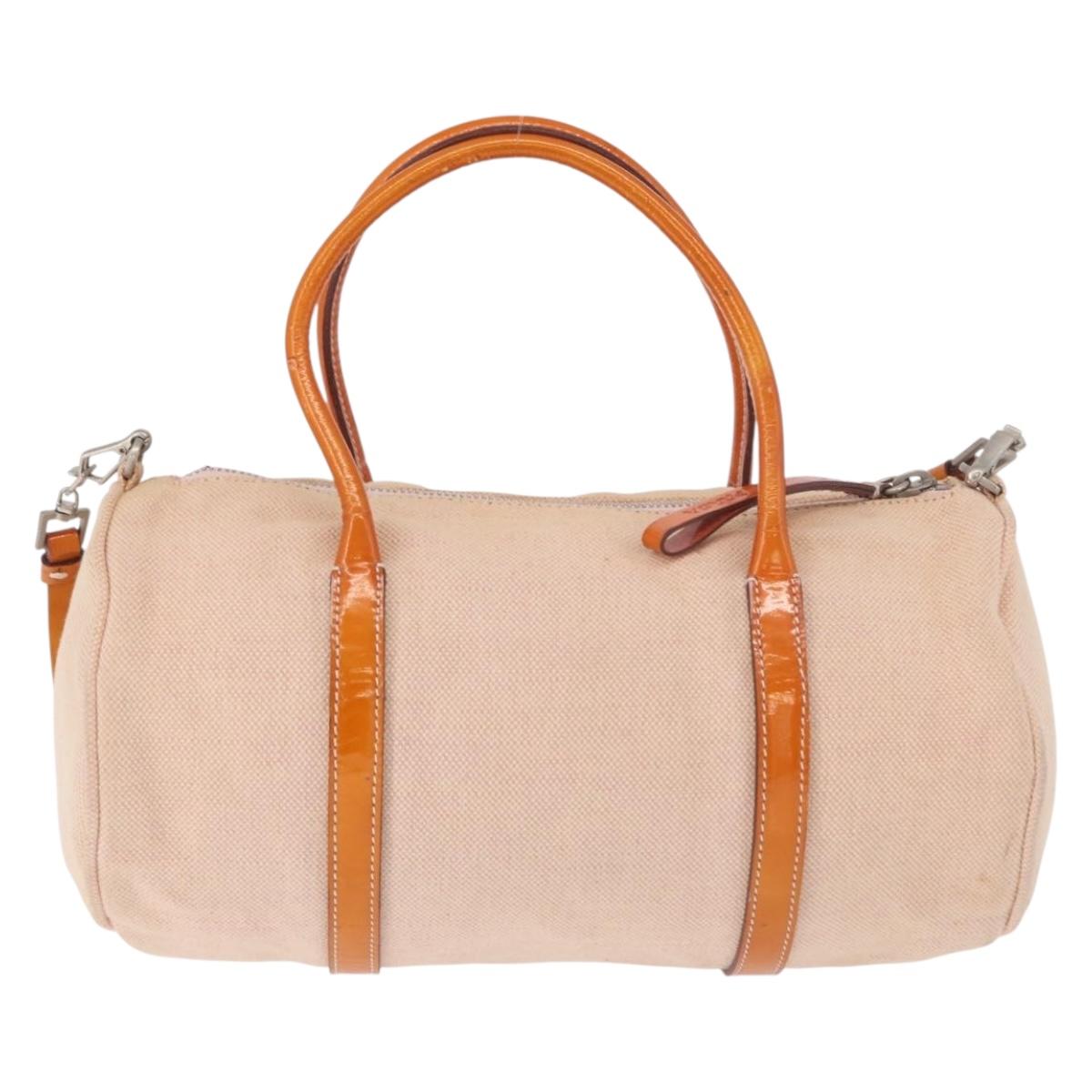PRADA Hand Bag Canvas 2way Beige Silver Auth 190718