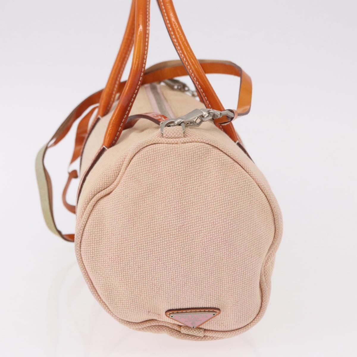 PRADA Hand Bag Canvas 2way Beige Silver Auth 190718