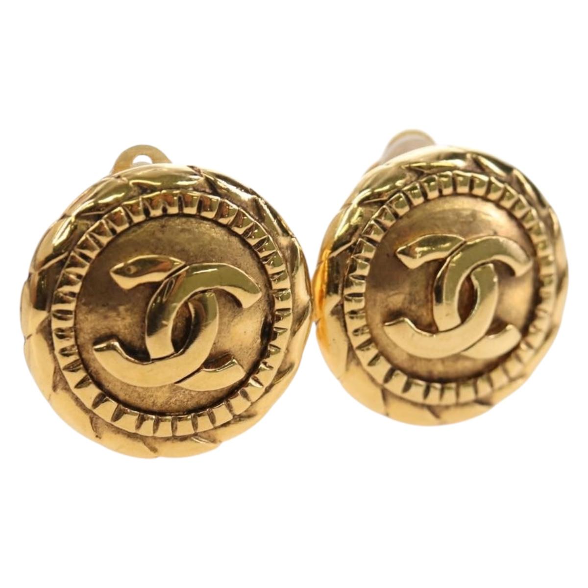 CHANEL COCO Mark Earring Metal Gold Tone CC Auth 190722M