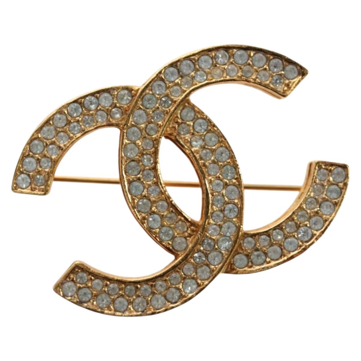 CHANEL COCO Mark Brooch Metal Gold Tone CC Auth 190723M