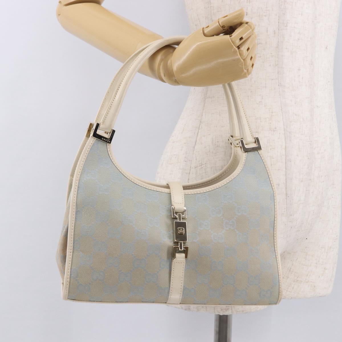 GUCCI GG Canvas Jackie Hand Bag Light Blue Gold 002 5068 Auth 190748