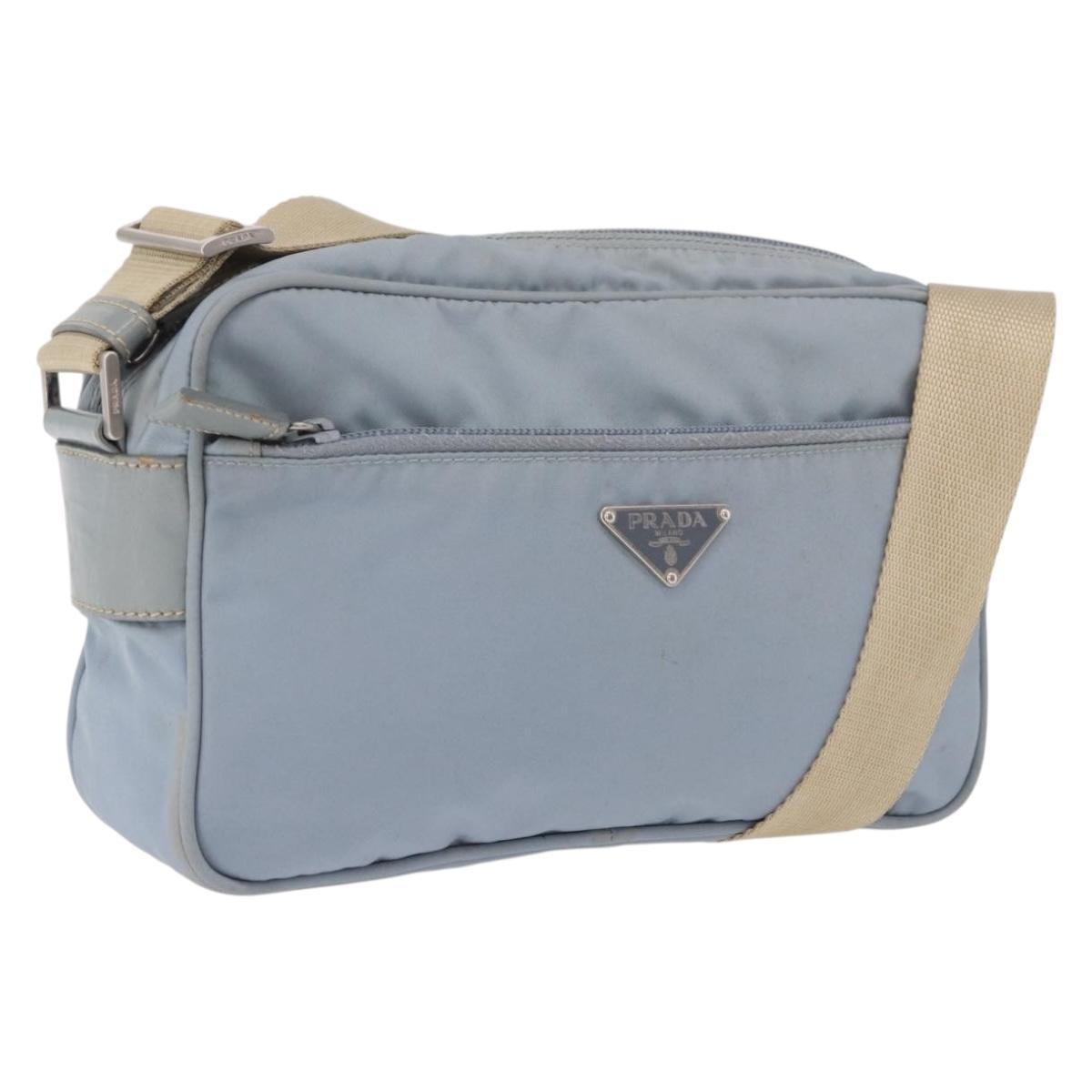 PRADA Shoulder Bag Nylon Light Blue Silver Auth 190750