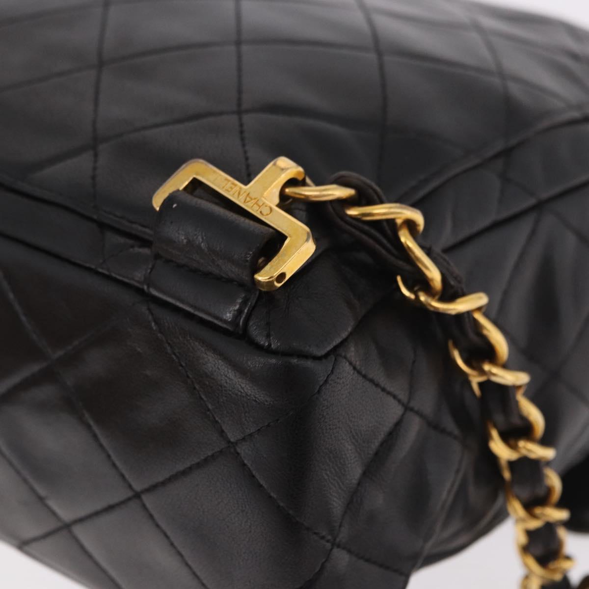 CHANEL Matelasse Chain Backpack Lamb Skin Black Gold CC Auth 190768SAV