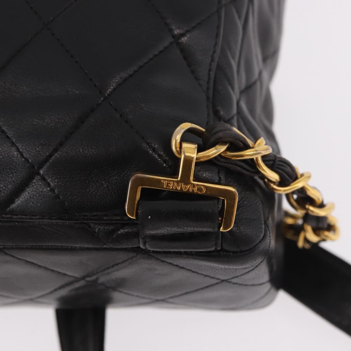 CHANEL Matelasse Chain Backpack Lamb Skin Black Gold CC Auth 190768SAV