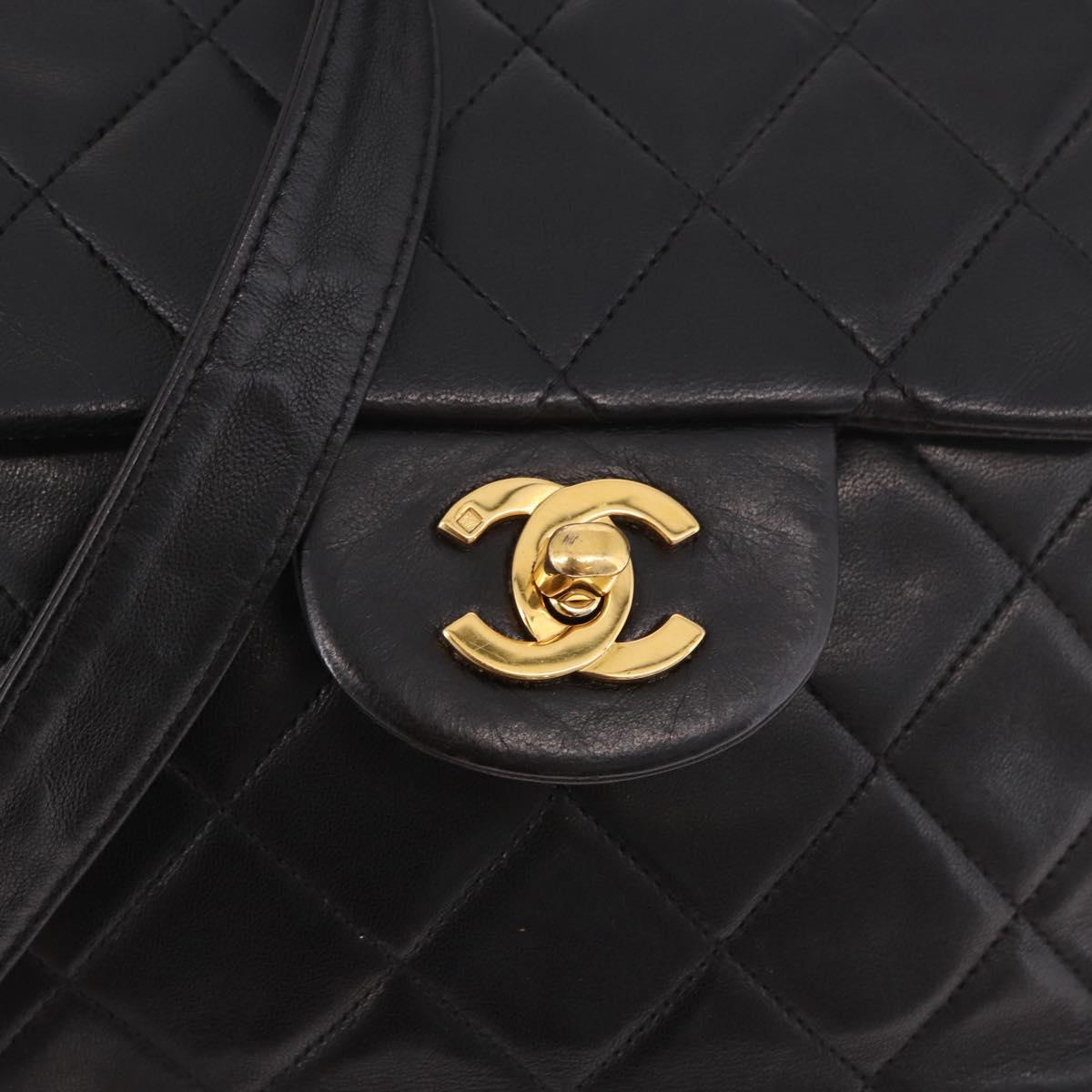 CHANEL Matelasse Chain Backpack Lamb Skin Black Gold CC Auth 190768SAV