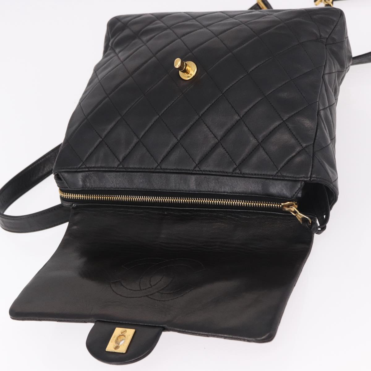 CHANEL Matelasse Chain Backpack Lamb Skin Black Gold CC Auth 190768SAV