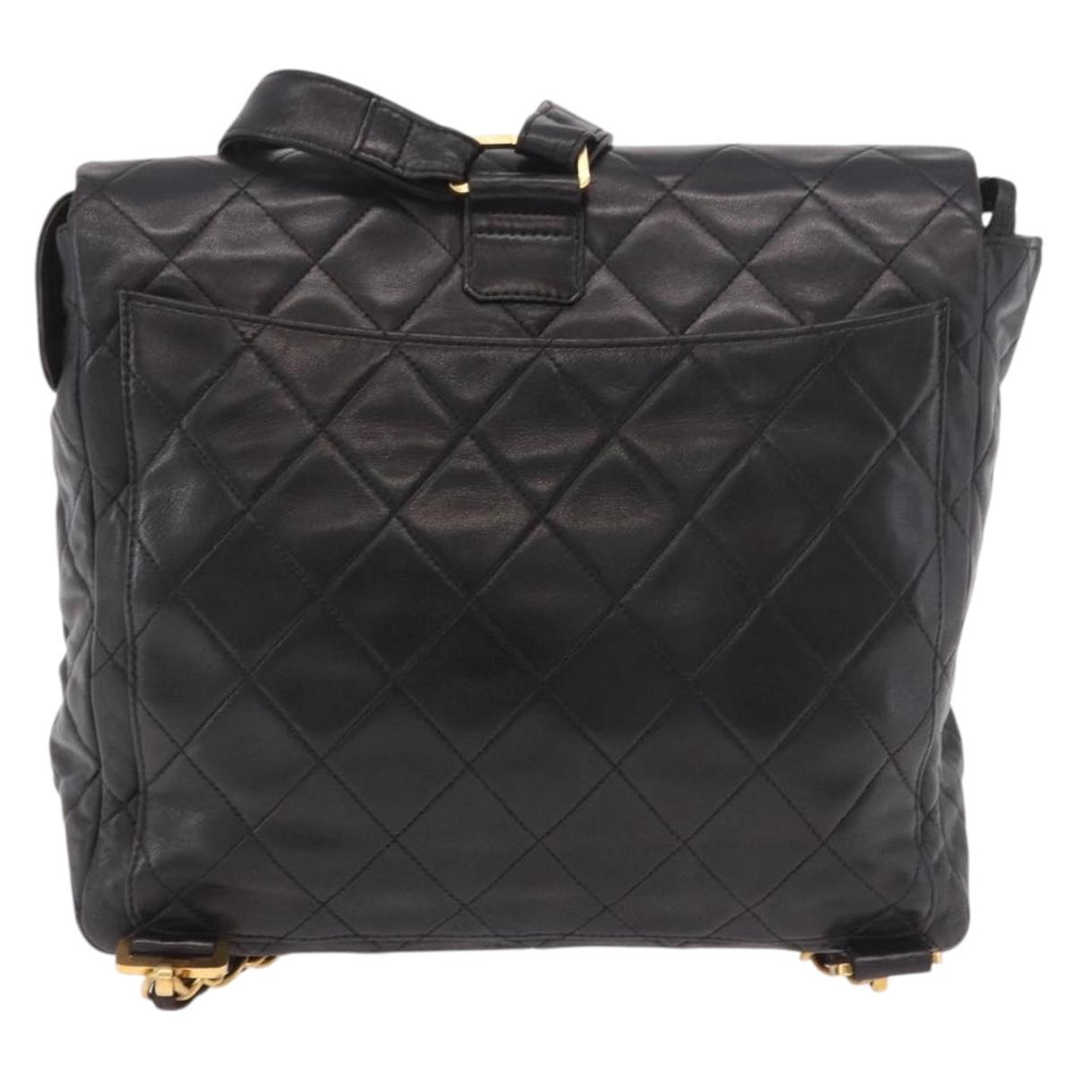 CHANEL Matelasse Chain Backpack Lamb Skin Black Gold CC Auth 190768SAV