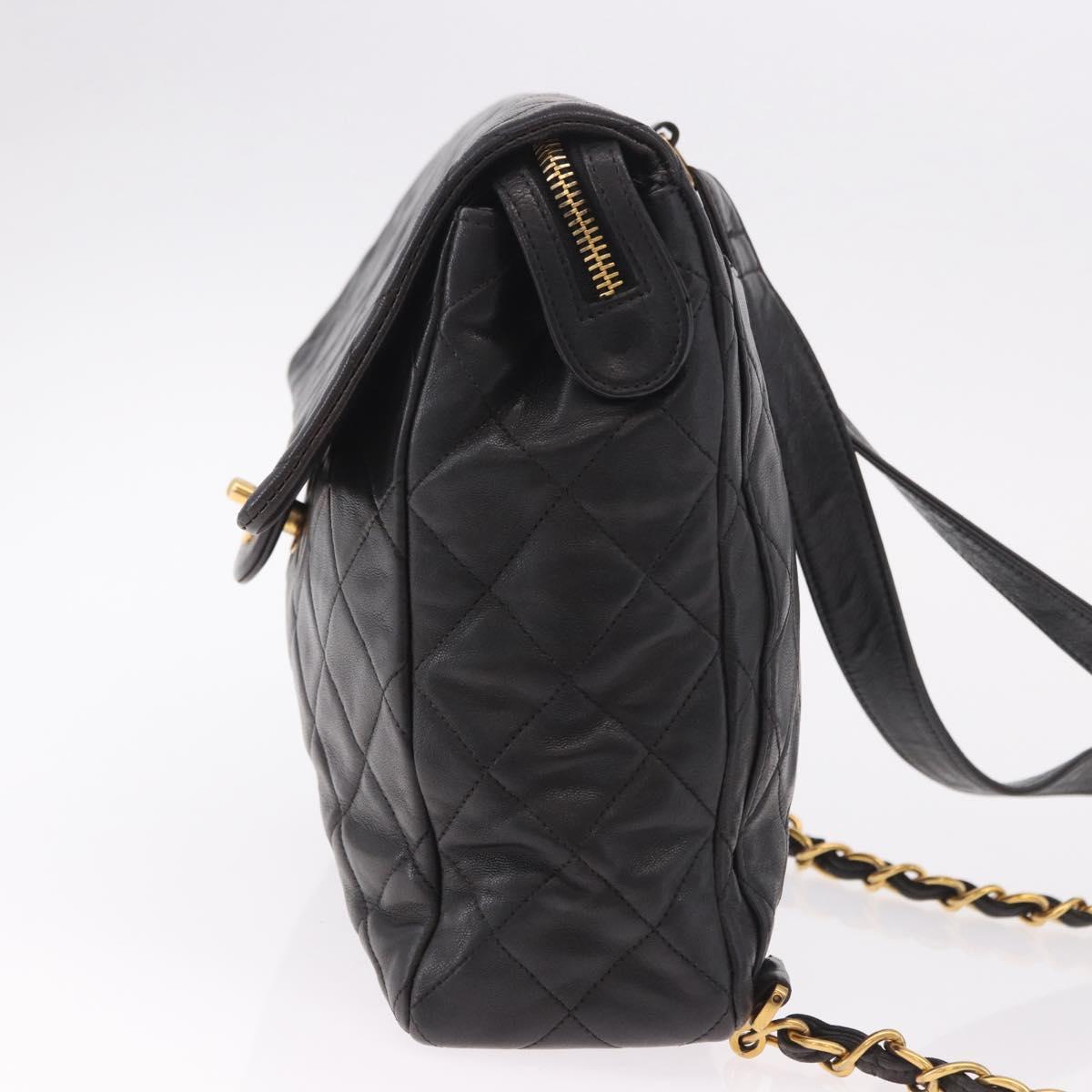 CHANEL Matelasse Chain Backpack Lamb Skin Black Gold CC Auth 190768SAV