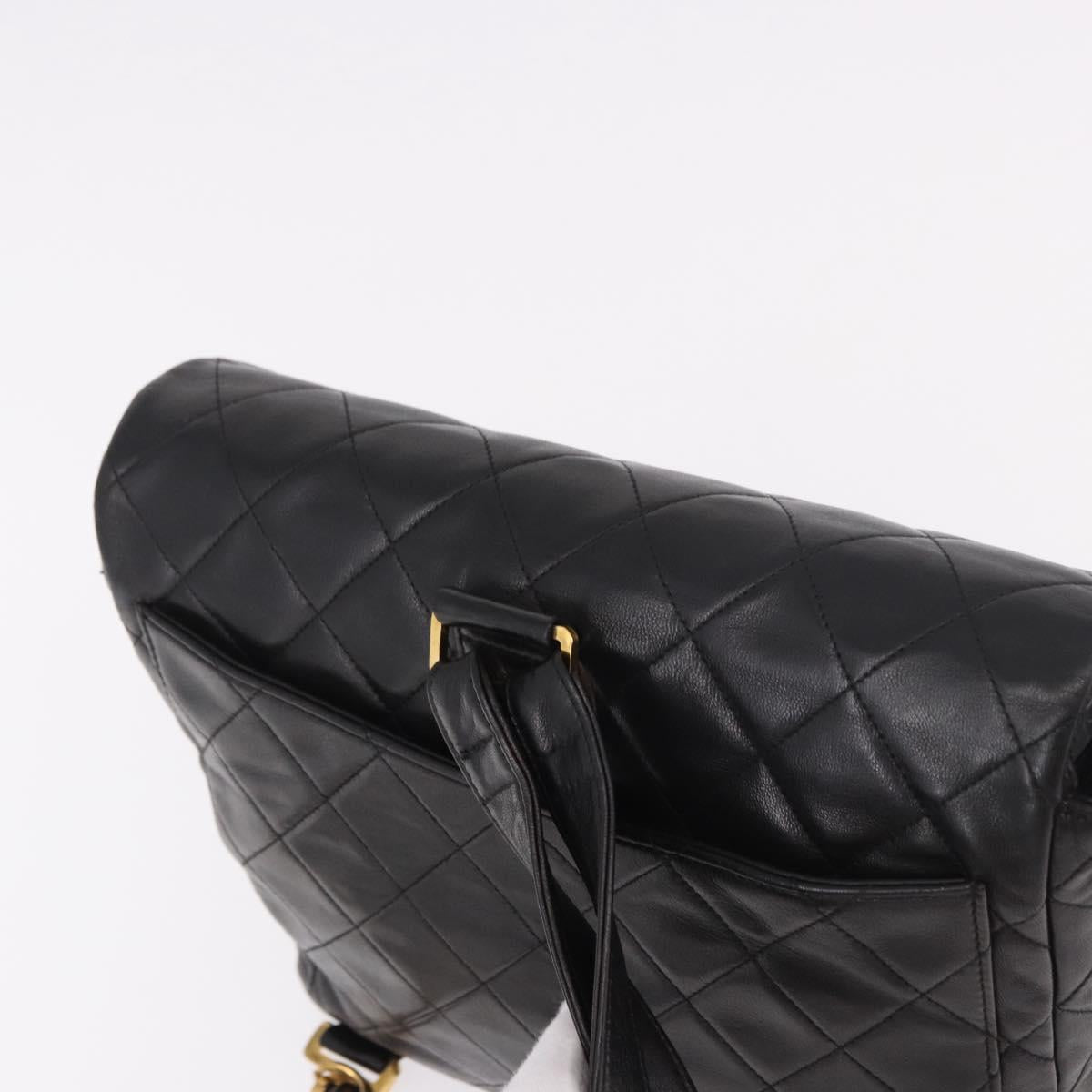 CHANEL Matelasse Chain Backpack Lamb Skin Black Gold CC Auth 190768SAV