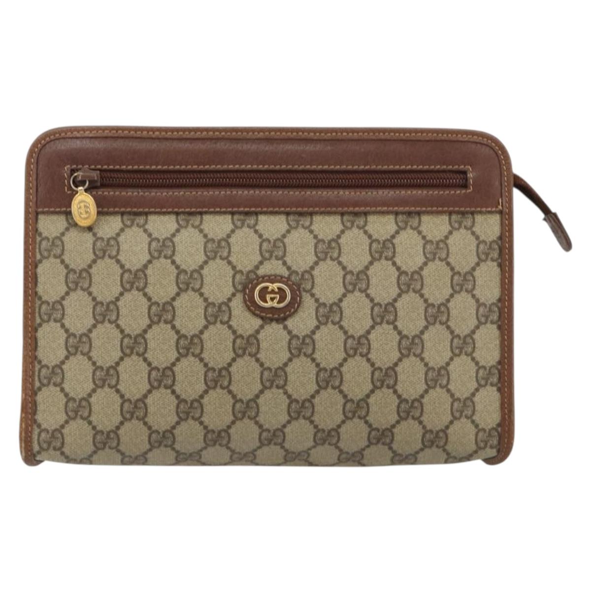 GUCCI GG Supreme Clutch Bag PVC Leather Beige Gold Auth 190770
