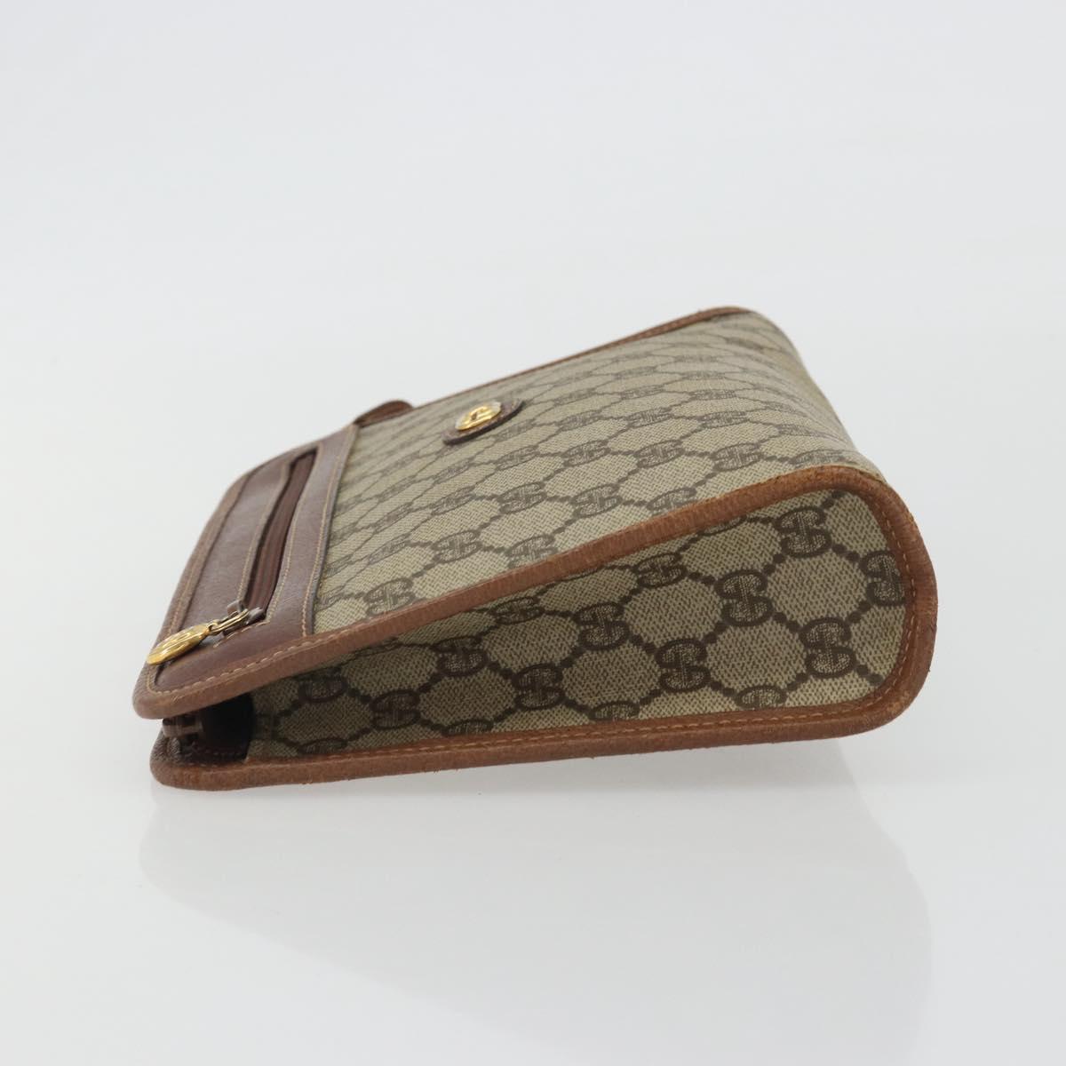 GUCCI GG Supreme Clutch Bag PVC Leather Beige Gold Auth 190770