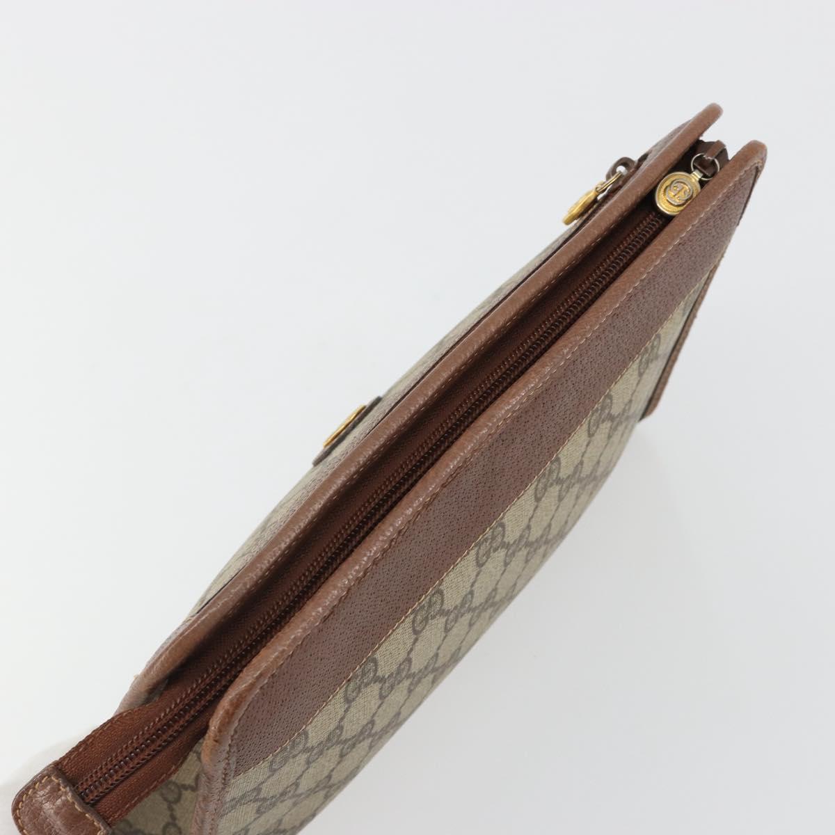 GUCCI GG Supreme Clutch Bag PVC Leather Beige Gold Auth 190770