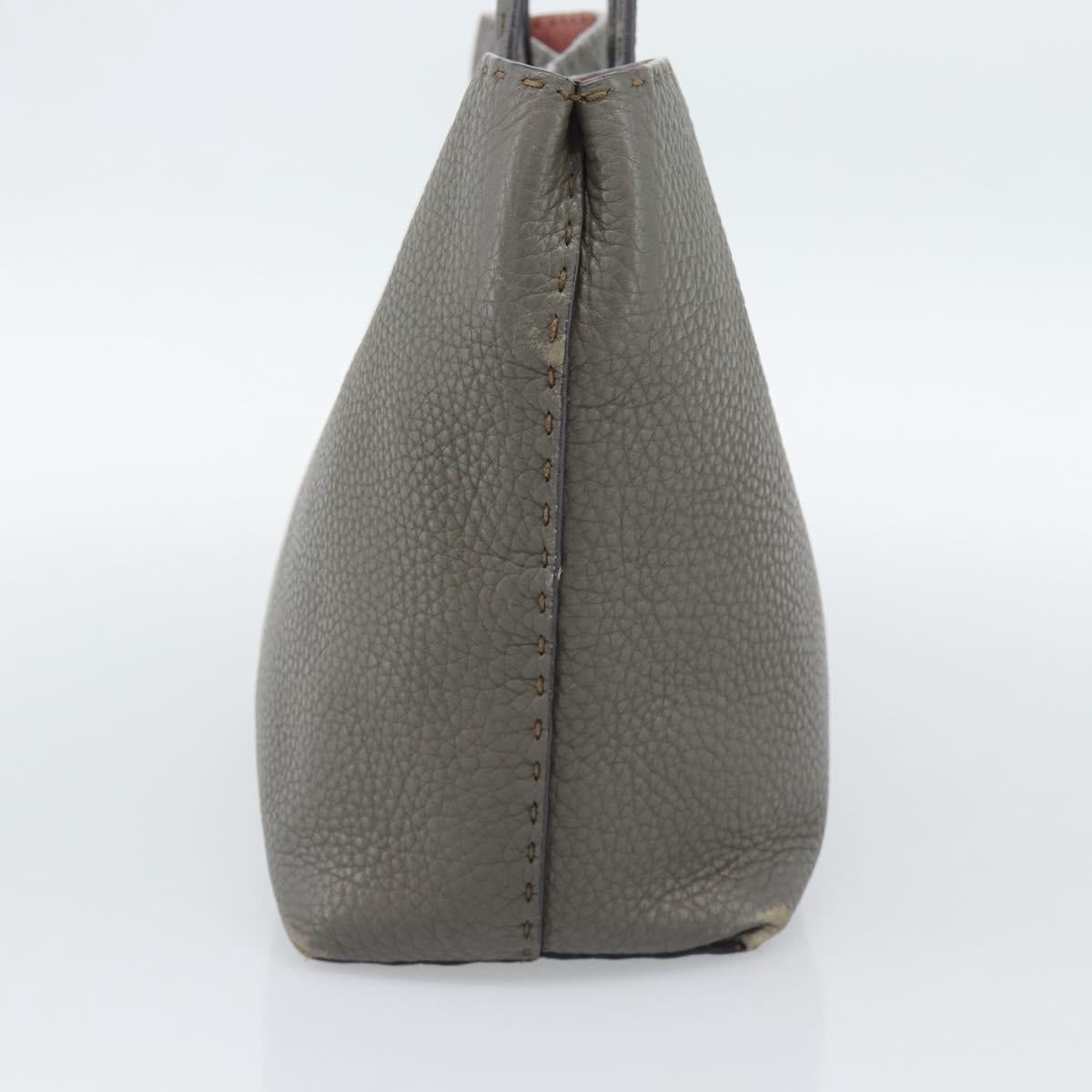 FENDI Celeria Tote Bag Leather Gray Silver Auth 190772