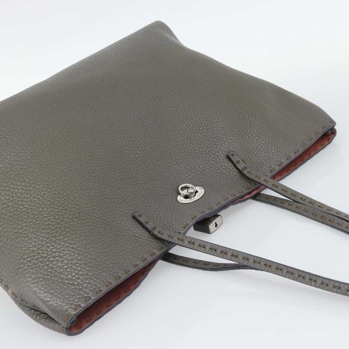 FENDI Celeria Tote Bag Leather Gray Silver Auth 190772