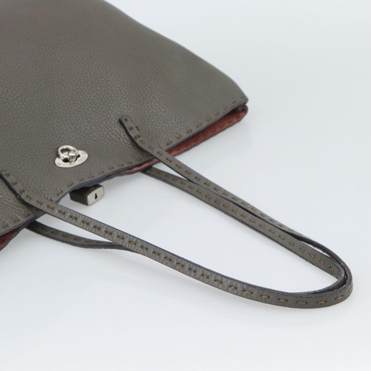 FENDI Celeria Tote Bag Leather Gray Silver Auth 190772