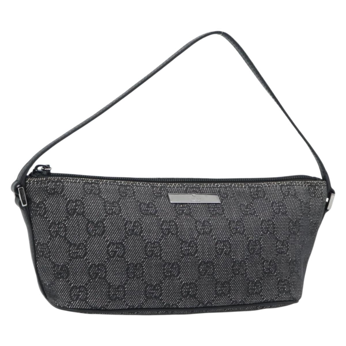 GUCCI GG Canvas Accessory Pouch Black Silver Auth 190780A