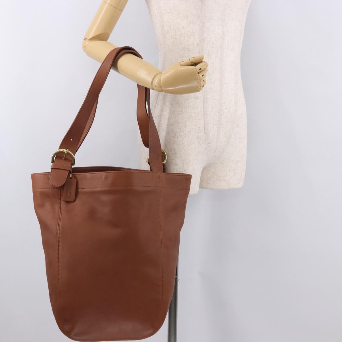 Coach Tote Bag Leather Brown Gold Auth 190783