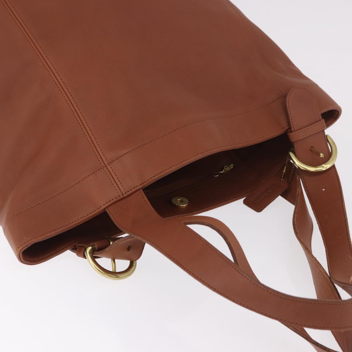 Coach Tote Bag Leather Brown Gold Auth 190783