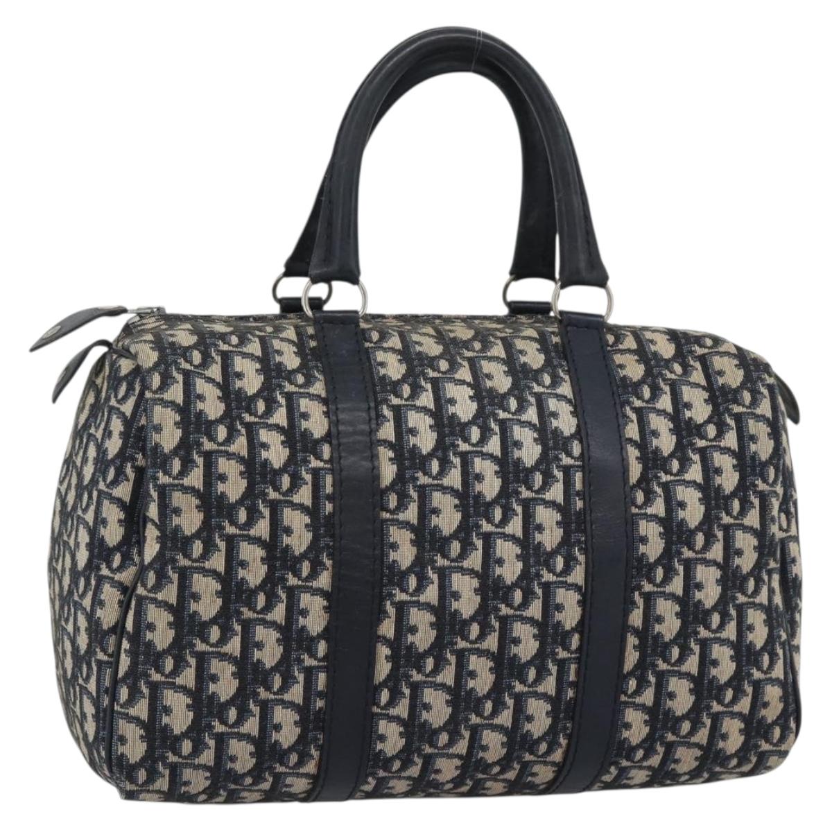 Christian Dior Trotter Canvas Boston Bag Navy Silver Auth 190784