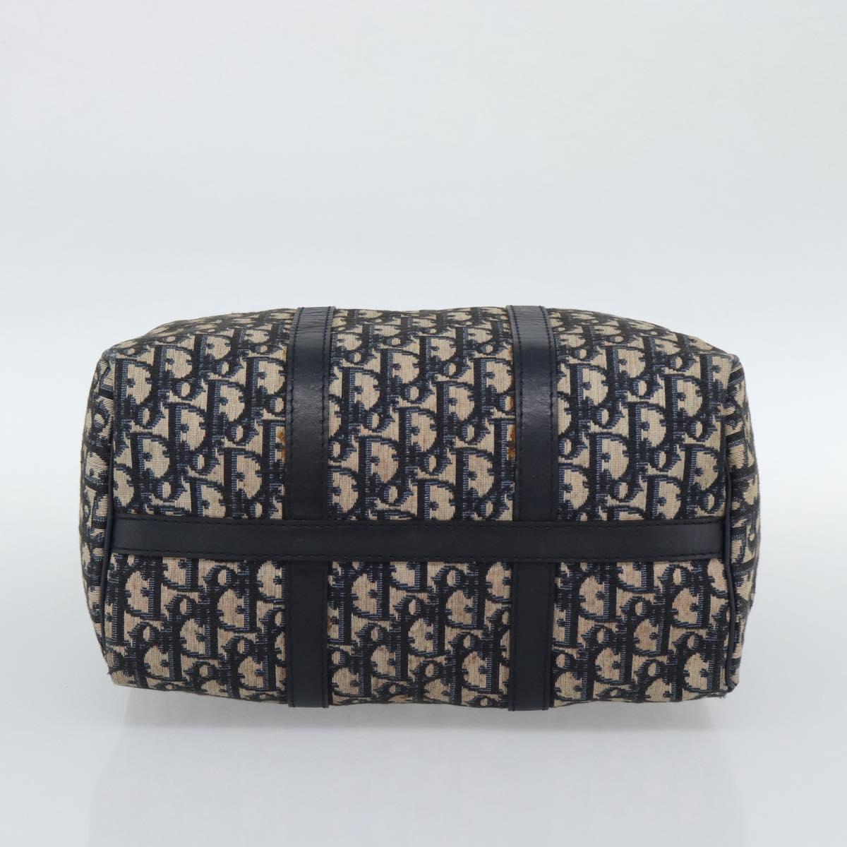 Christian Dior Trotter Canvas Boston Bag Navy Silver Auth 190784