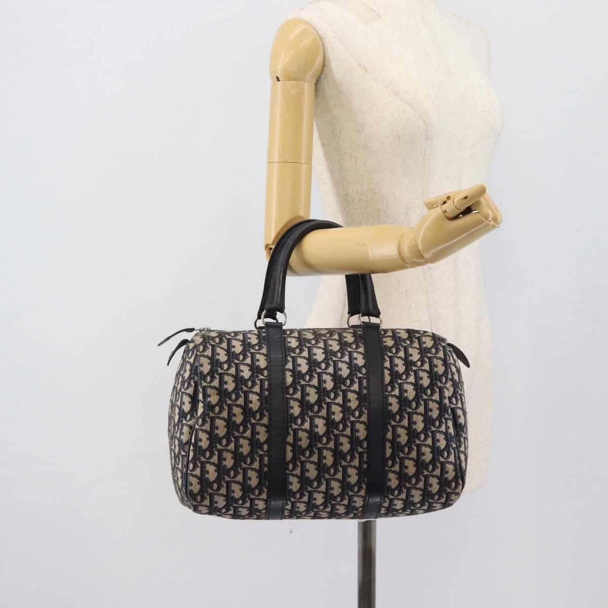 Christian Dior Trotter Canvas Boston Bag Navy Silver Auth 190784