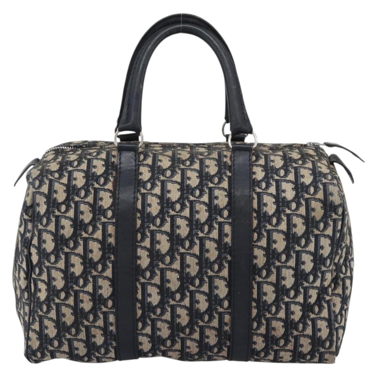 Christian Dior Trotter Canvas Boston Bag Navy Silver Auth 190784