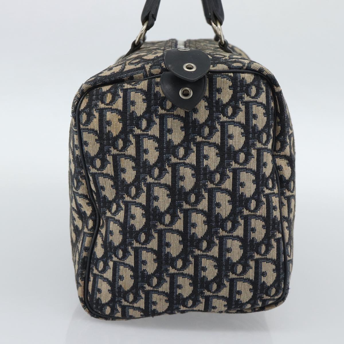 Christian Dior Trotter Canvas Boston Bag Navy Silver Auth 190784