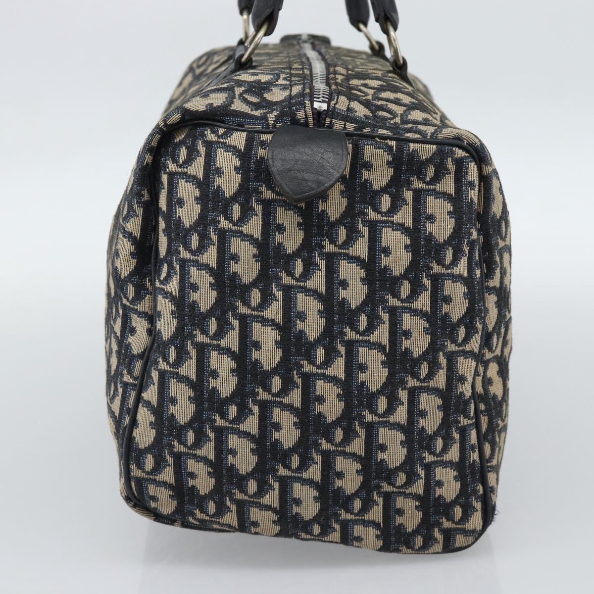 Christian Dior Trotter Canvas Boston Bag Navy Silver Auth 190784