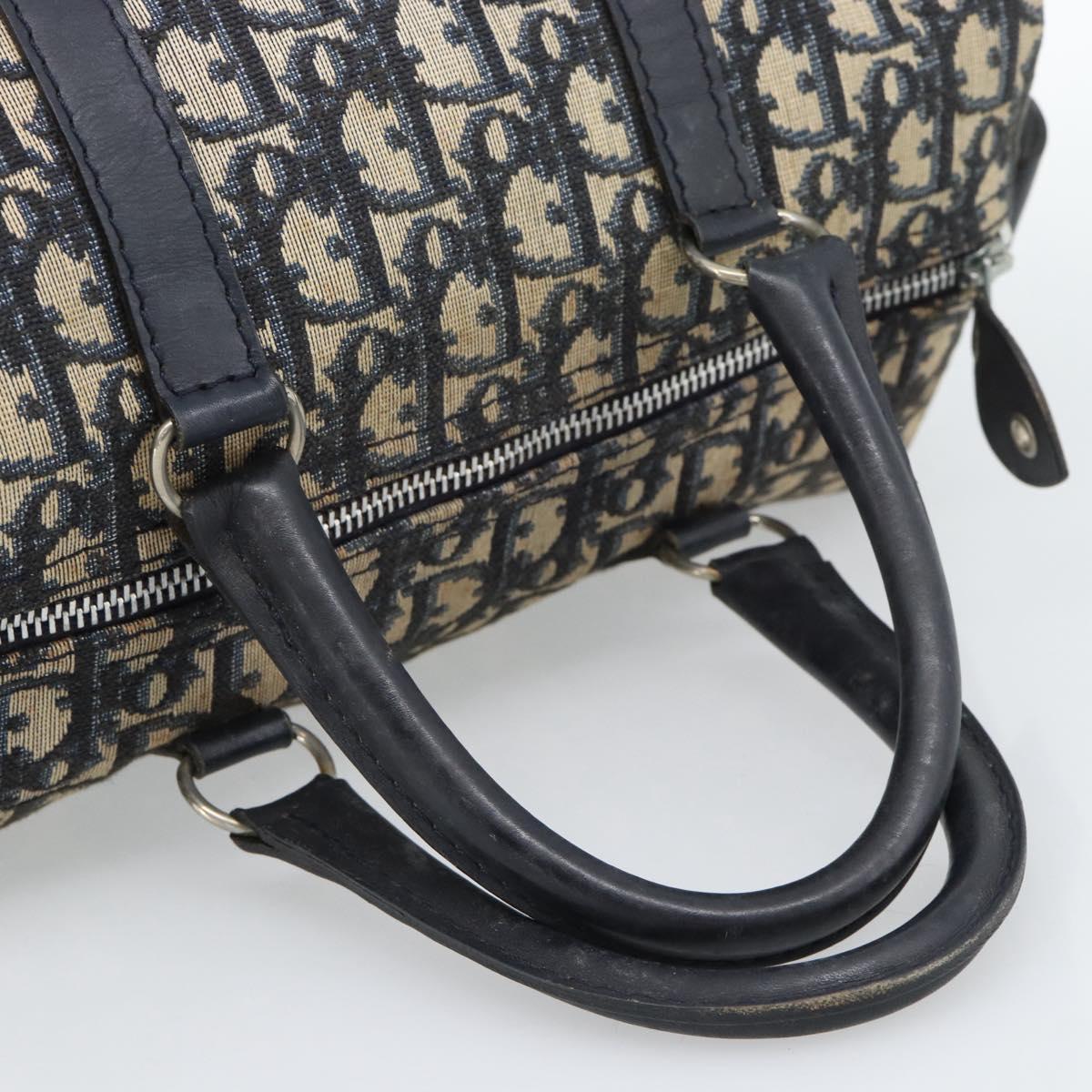 Christian Dior Trotter Canvas Boston Bag Navy Silver Auth 190784