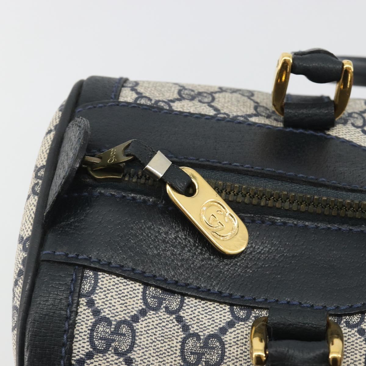 GUCCI GG Supreme Sherry Line Boston Bag PVC Navy Gold Auth 190785A