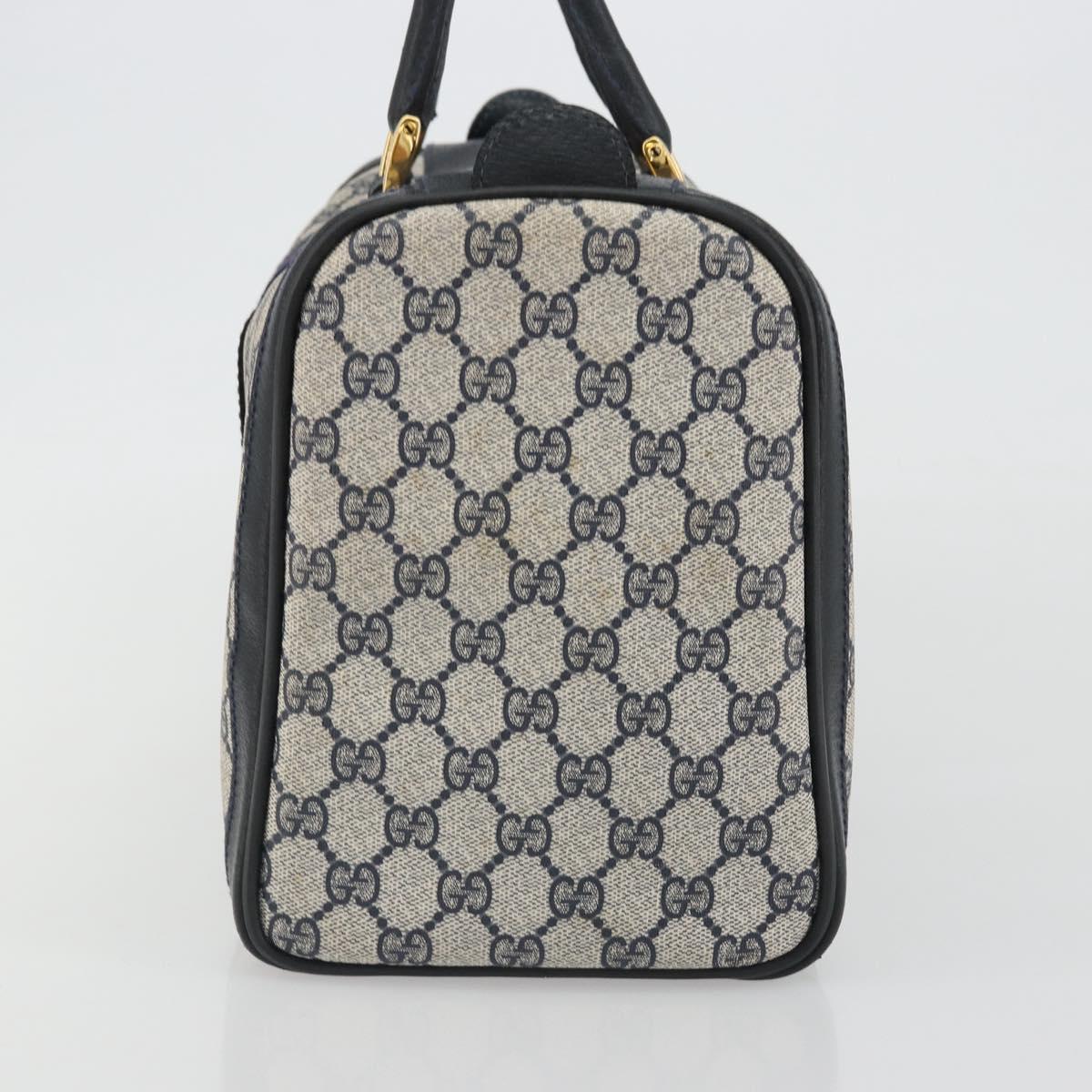 GUCCI GG Supreme Sherry Line Boston Bag PVC Navy Gold Auth 190785A