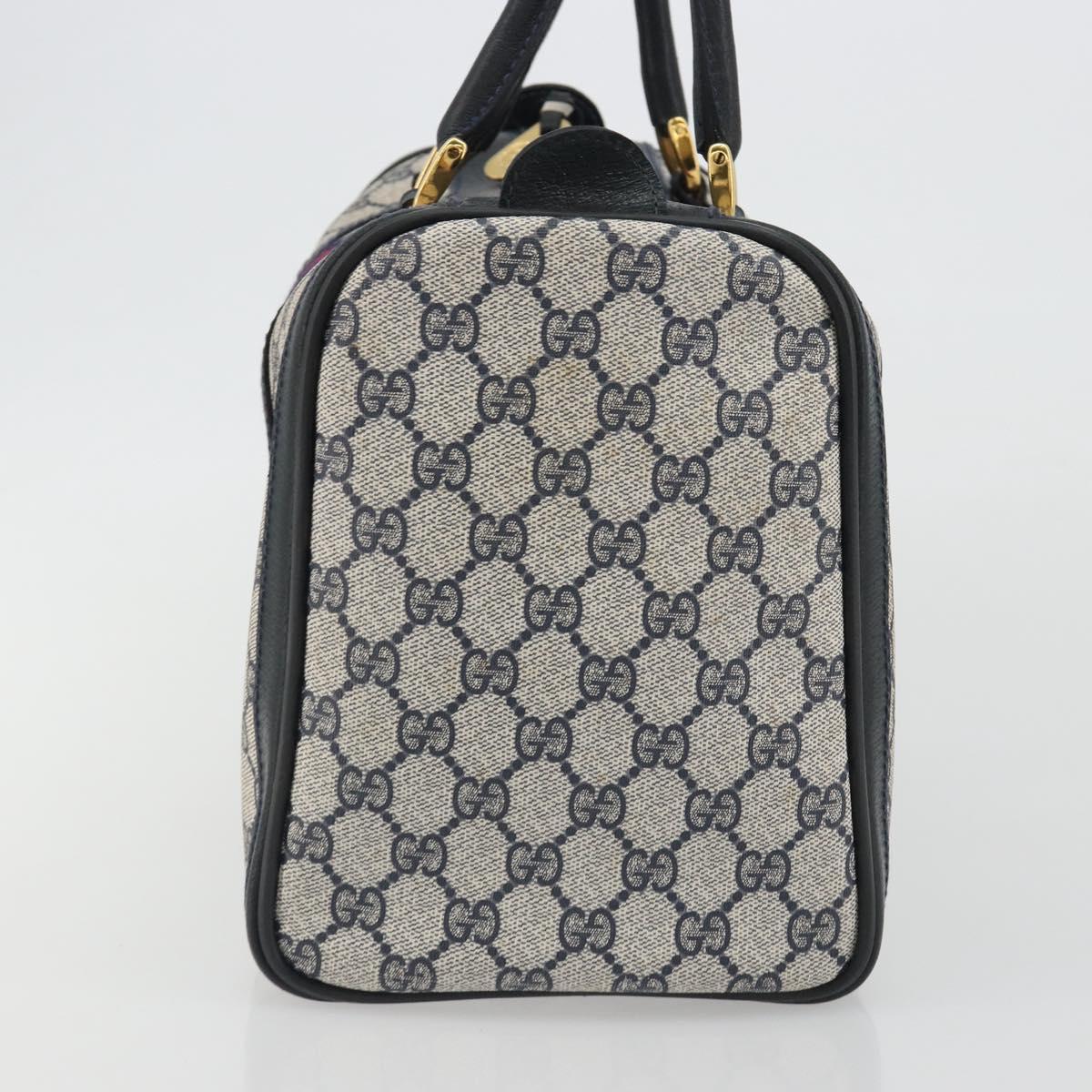 GUCCI GG Supreme Sherry Line Boston Bag PVC Navy Gold Auth 190785A