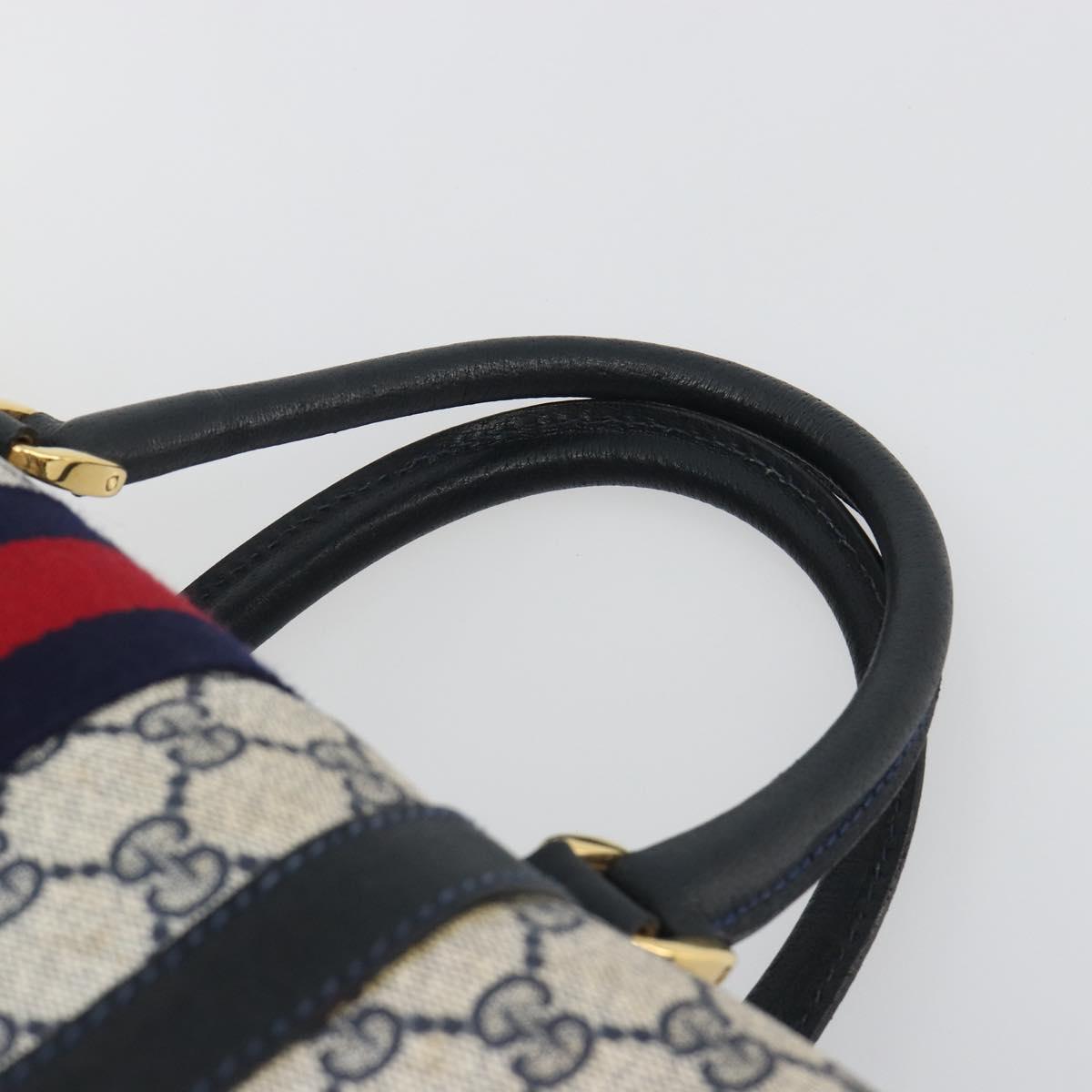 GUCCI GG Supreme Sherry Line Boston Bag PVC Navy Gold Auth 190785A