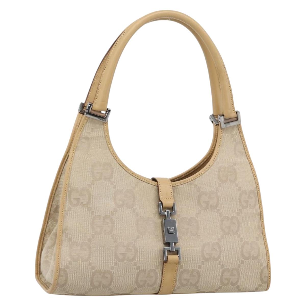 GUCCI Jackie Hand Bag GG Canvas Beige Silver 002-1067 Auth 190788A