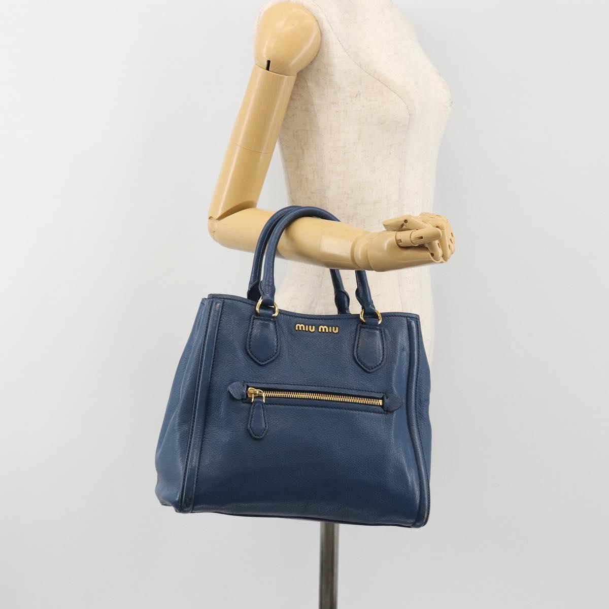 Miu Miu Hand Bag Leather Blue Gold Auth 190797