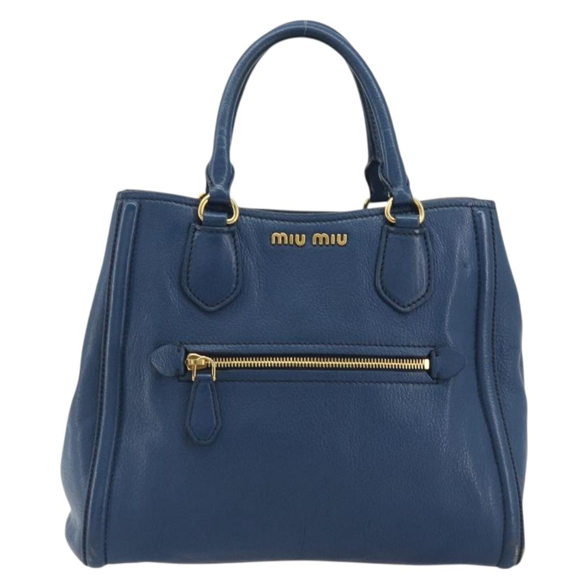 Miu Miu Hand Bag Leather Blue Gold Auth 190797